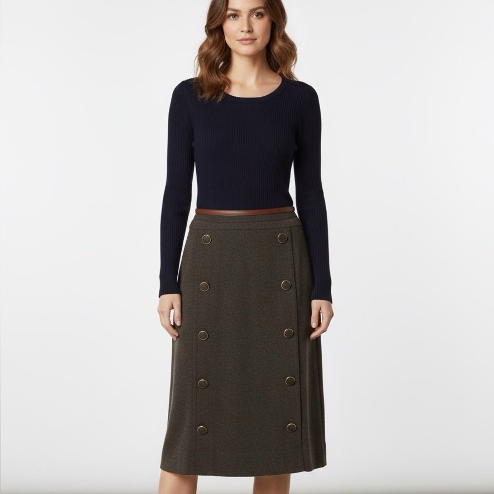 Tory Burch navy blue and khaki green combined wool midi dress - Medium